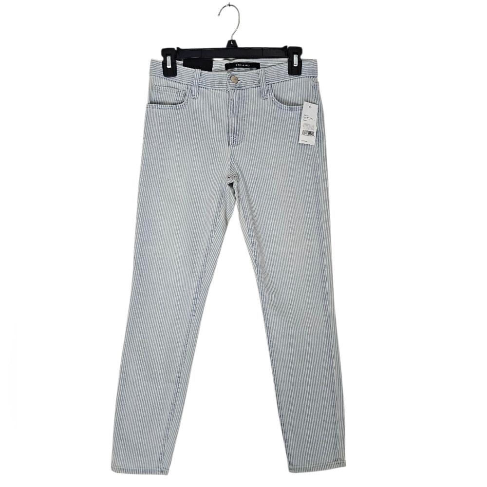 J Brand‎ Capri Skinny Mid Rise Bleached Striped Blue Jeans 25 NWT